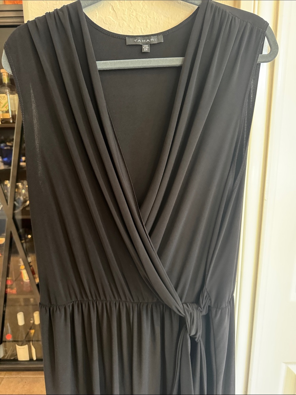 Tahari Black Sleeveless Wrap-Front Jumpsuit with Self-Tie Waist